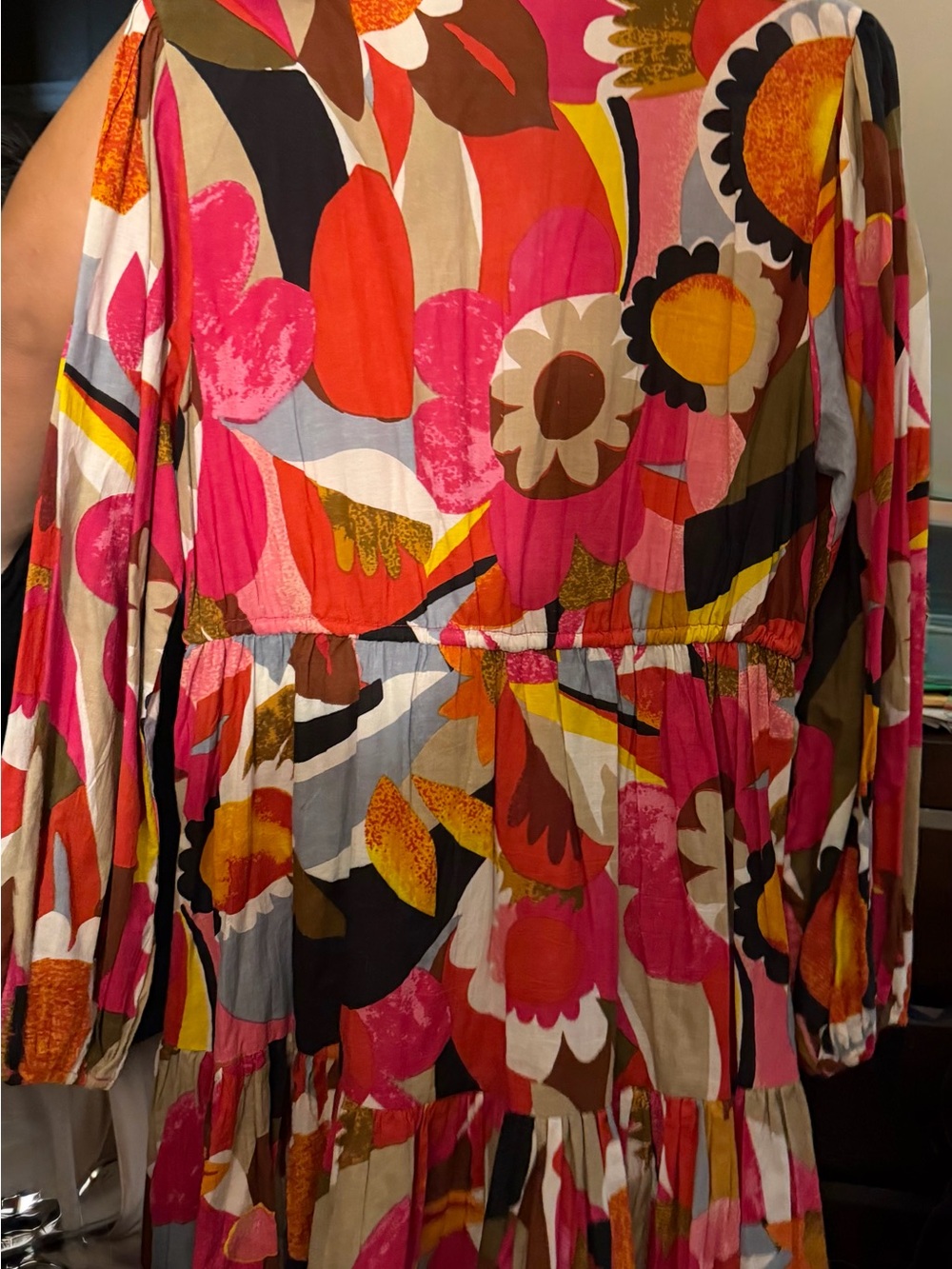 Kaktus Multicolor Floral and Abstract Print Top — Brown, Pink, Red - Picture 2 of 3